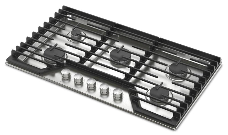 Whirlpool 36\" Gas Cooktop with Fifth Burner and EZ-2-Lift™ Hinged Cast-Iron Grates - WCGK7036PS
