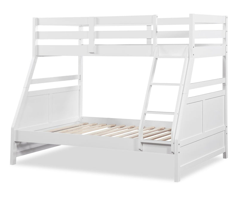 Quinn Bunk Bed with Ladder & Guard Rail for Kids, White - Twin/Full