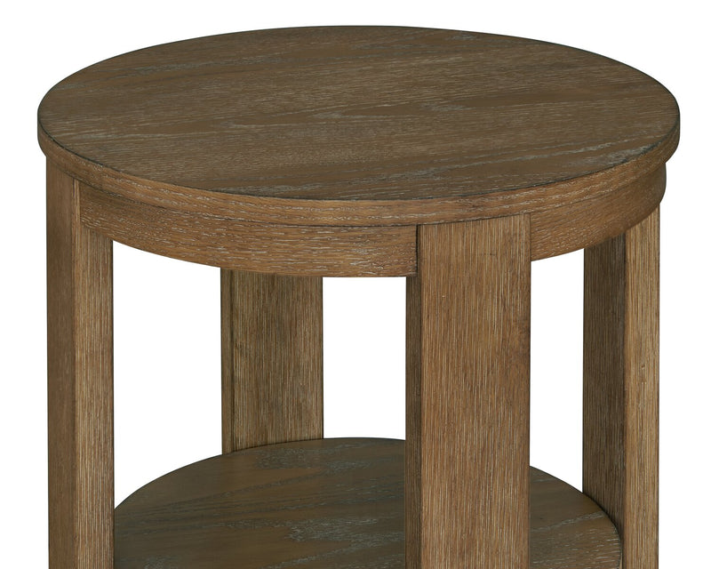 Declan 18\" Modern Round End Table with Shelf – Natural Wood 