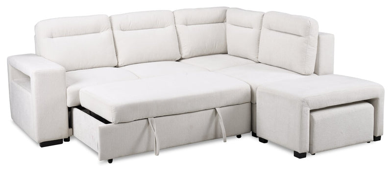 Primo Coast 3-Piece Right-Facing Ivory White Fabric Sleeper Sectional with Storage Chaise and Storage Armrest