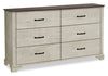 Clara Bedroom 6-Drawer Dresser, 59\"W x 34\"H - Bleached Oak & Brown