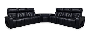 Zen 3-Piece Black Faux Leather Power Reclining Massage Sectional with Two Drop-Down Consoles