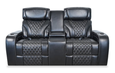 Elite 74" Genuine Leather Massage Power Reclining Loveseat with Immersive Audio and Power Headrests - Black | Causeuse de massage à inclinaison électrique Elite de 74 po en cuir véritable avec son immersif et appuie-têtes électriques - noire