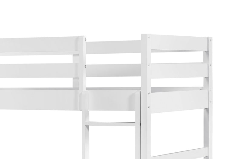 Quinn Bunk Bed with Ladder & Guard Rail for Kids, White - Twin/Twin