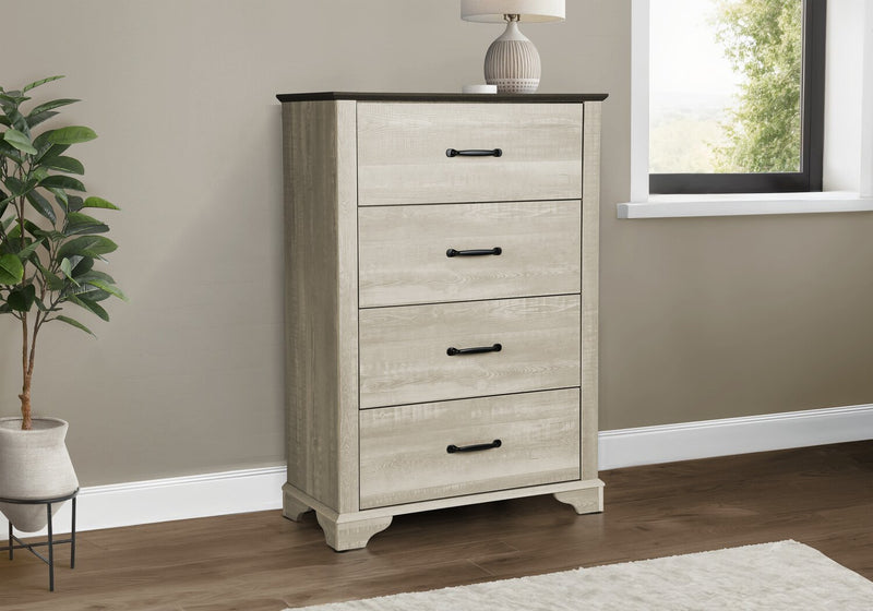 Clara Bedroom Chest of Drawers, 4-Drawer, 32\"W x 46\"H - Bleached Oak & Brown