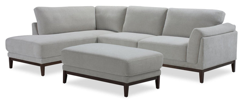 Horizon 2-Piece Left-Facing Fabric Sectional with Wood Base and Legs - Grey
