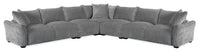 Reflect 5-Piece Chenille Fabric Sectional with Reversible Back Cushions and Wood Legs - Grey 