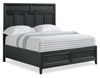 Casa Panel Bed with Headboard & Frame, Wood, Black - Queen Size