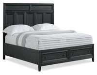 Casa Panel Bed with Headboard & Frame, Wood, Black - Queen Size 