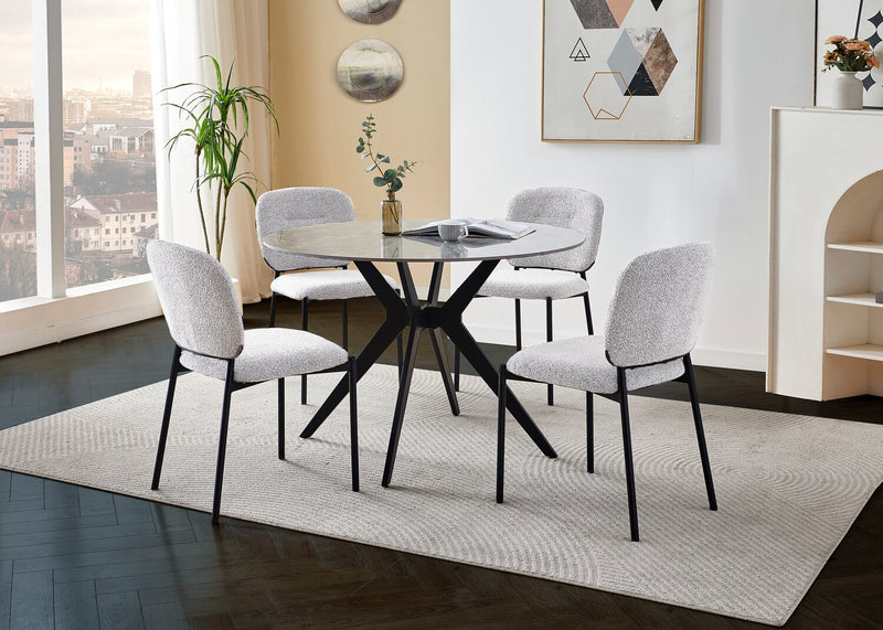 Luka Dining Chair with Boucle Fabric, Metal - Beige 