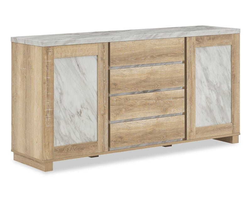 Vega Dining Server with Storage & 4 Drawers, Marble Look, 66\"W - Natural & White