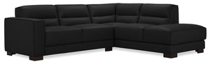 Citadel 2-Piece Right-Facing Top-Grain Genuine Leather Sectional with Wood Legs - Black