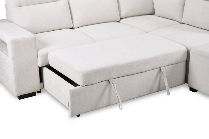 Primo Coast 3-Piece Right-Facing Ivory White Fabric Sleeper Sectional with Storage Chaise and Storage Armrest