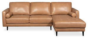 Edge 2-Piece Right-Facing Genuine Leather Sectional with Wood Legs and Removable Back Cushions - Brown