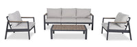 Tuscany 4-Piece Outdoor Patio Set with Sofa, 2 Chairs & Coffee Table - Metal, UV & Weather Resistant - Beige/Black 