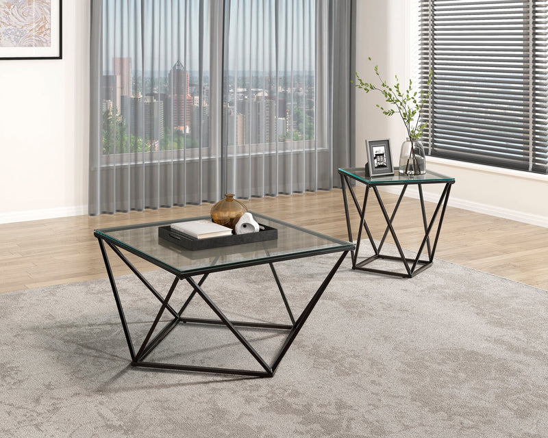 Prism 31.5\" Modern Glass Top Coffee Table – Glass with Metal Base 