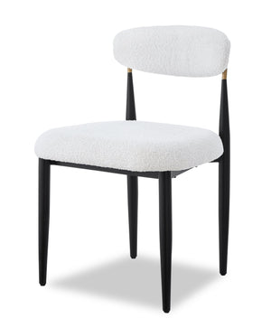 Kort & Co. Capri Dining Chair with Boucle Fabric & Gold Accent, Metal - White