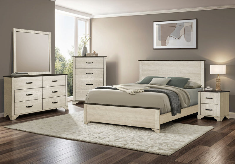 Clara Panel Bed with Headboard & Frame, Bleached Oak & Brown - Queen Size