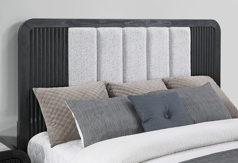 Kaleo Panel Bed with Headboard & Frame, LED, Fabric Panels, Modern, Black - King Size