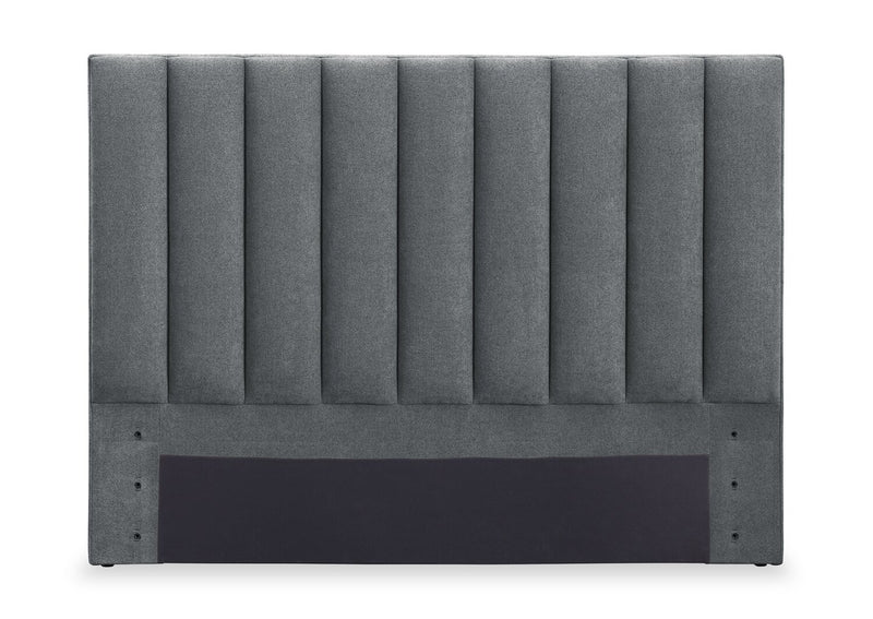 Amos Upholstered Platform Bed in Charcoal Fabric with Channelled Headboard - King Size