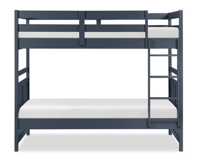 Quinn Bunk Bed with Ladder & Guard Rail for Kids, Blue - Twin/Twin | Lits superposés Quinn pour enfants avec échelle et garde-corps, bleus - simple et simple