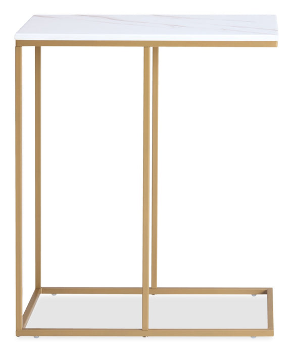 Voss 20\" Accent Table with Marble-Look Top – White & Gold 