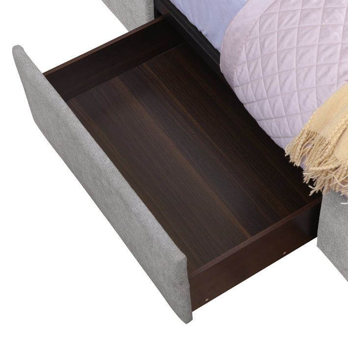 Amos Upholstered Storage Bed in Grey Fabric with Tufted Headboard & 3 Built-in Drawers - Queen Size