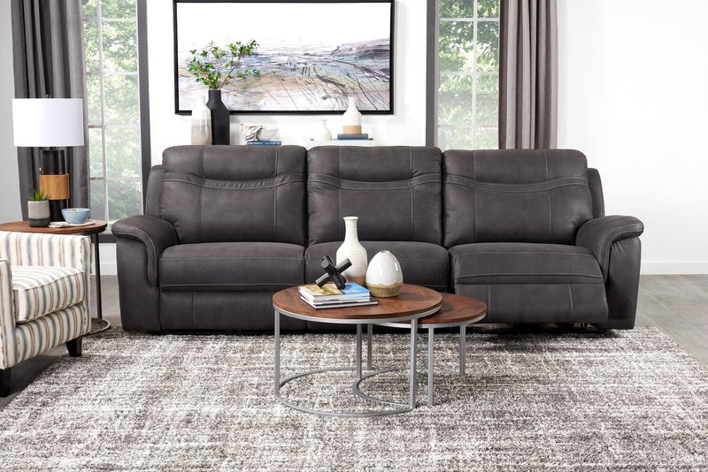 Floy 116.5\" Faux Suede Power Reclining Sofa with Power Headrests and USB Ports - Grey