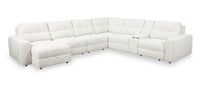 Scott Living Elevate Modular 7-Piece Left-Facing Beige Chenille Fabric Sectional with Power Sliding 