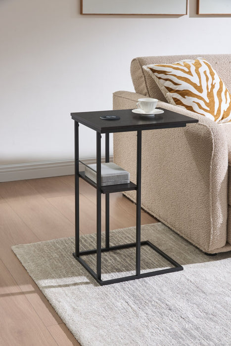 Byron 15.5\" Accent Table with Built-In USB and Qi Charging - Red Cocoa and Black