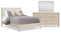 Jolie 5pc Bedroom Set with Bed, Dresser & Mirror, Boucle Fabric, Natural - Queen Size 