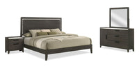 Sable 6pc Bedroom Set with Bed, Dresser, Mirror & Nightstand, Dark Grey - King Size 