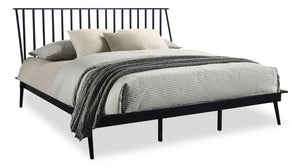 Milan Platform Bed with Headboard & Frame,  Mid-Century Modern, Black - King Size