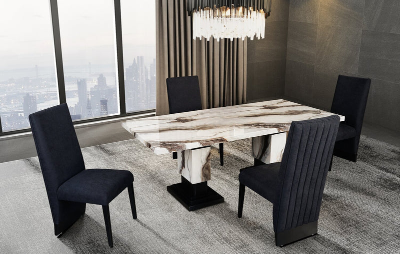 Vega Dining Chair with Polyester Fabric, Wood, Channeled Tufting - Black