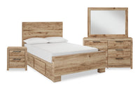 Derekson 6pc Bedroom Set with Side Storage Bed, Dresser, Mirror & Nightstand, Natural - King Size 