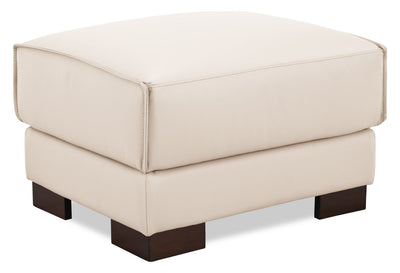 Citadel 28" Top-Grain Genuine Leather Ottoman with Wood Legs - Frost White | Pouf Citadel de 28 po en cuir véritable de qualité supérieure avec pattes en bois - blanc givré