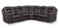 Leo 6-Piece Faux Leather Reclining Sectional with Storage Console and Dual Cupholders - Walnut Brown 