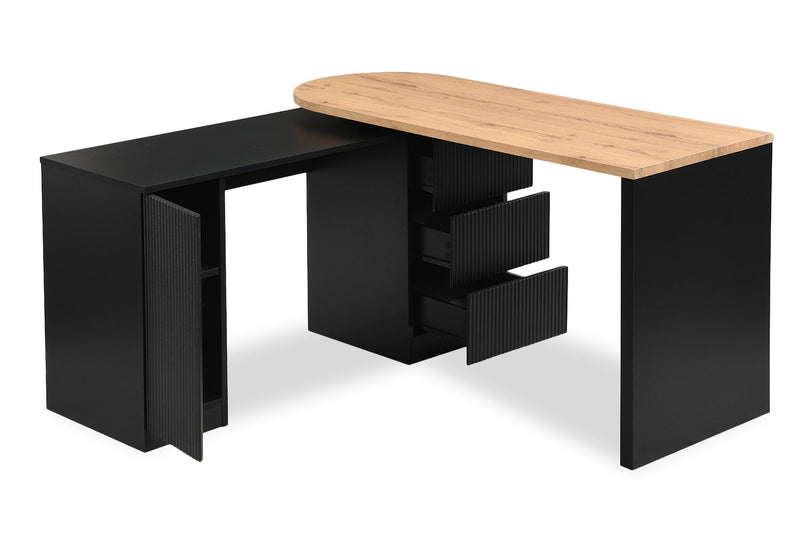 Ridley 55.1\" Convertible L-Shaped Desk with 3-Drawers - Black and Oak