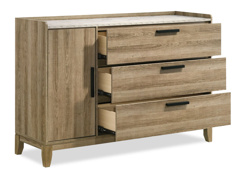 Sable Bedroom 3-Drawer Dresser with Storage Cabinet, 59\"W x 37\"H - Light Brown