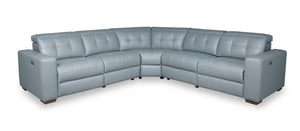 Geneva 3-Piece Genuine Leather Power Reclining Sectional with Power Headrests and USB Port - Pool Blue