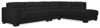 Citadel 3-Piece Right-Facing Top-Grain Genuine Leather Sectional with Wood Legs - Black 