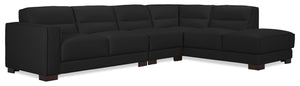 Citadel 3-Piece Right-Facing Top-Grain Genuine Leather Sectional with Wood Legs - Black