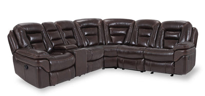 Leo 6-Piece Genuine Leather Reclining Sectional with Storage Console and Dual Cupholders - Walnut Brown | Sofa sectionnel inclinable Leo 6 pièces en cuir véritable avec console de rangement et 2 porte-gobelets - brun noyer