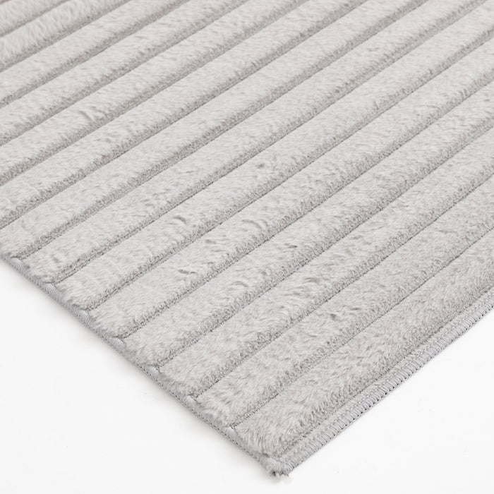 Faux Fur Channel Light Grey Area Rug with Memory Foam Backing - 7' x 10'