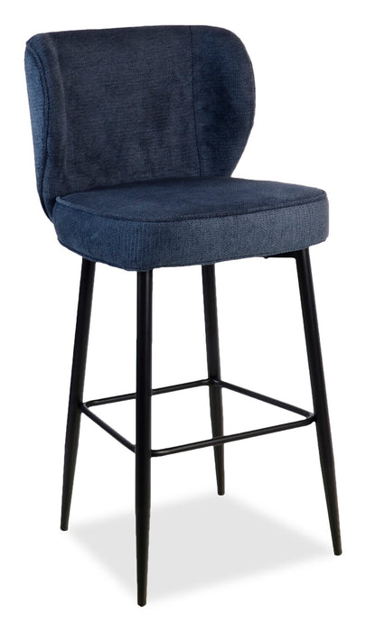 Sara Counter-Height Stool with Velvet-Like Fabric, 26\"H, Metal – Blue