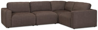 Kort & Co. Lotus Modular 4-Piece Chenille Fabric Sectional with Feather Down Cushions - Coffee Brown