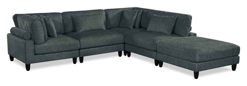 Lounge 5-Piece Chenille Modular Sectional with Ottoman– Grey