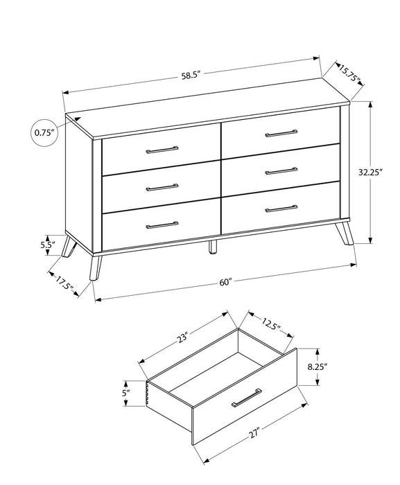 Blake Bedroom 6-Drawer Dresser, 60\"W x 32\"H - Grey & Black