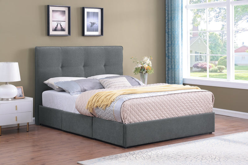 Amos Upholstered Storage Bed in Charcoal Fabric with Tufted Headboard & 3 Built-in Drawers - Full Size