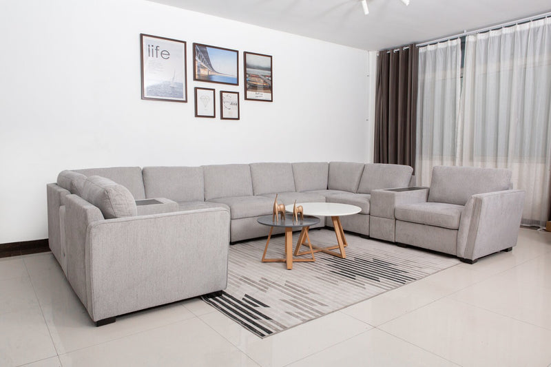 Vault 9-Piece Sectional with Sofa Bed Loveseat, Four Storage Chairs and Storage USB Console - Grey